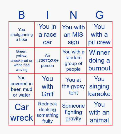 NASCAR MIS PHOTO BINGO Card