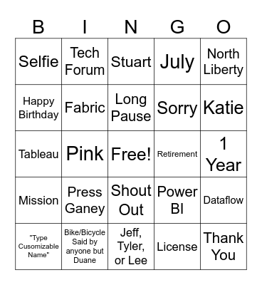 Enterprise Reporting Monthly Bingo Card