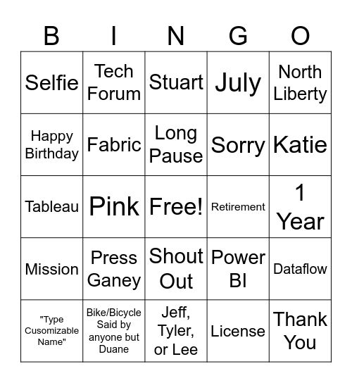 Enterprise Reporting Monthly Bingo Card