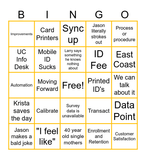 Secret Meeting Bingo Card