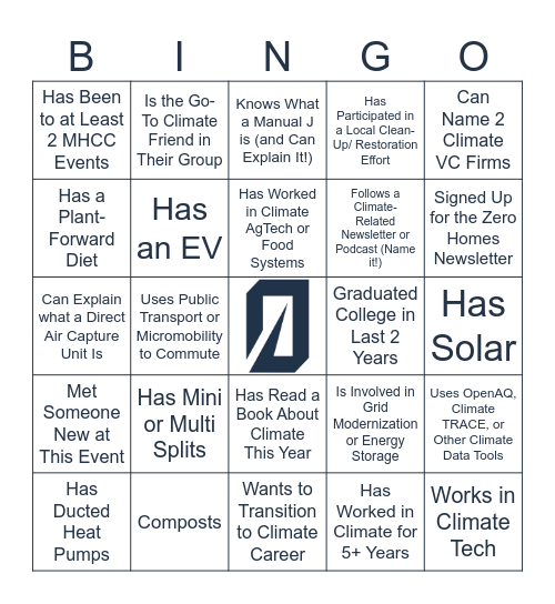 Mile High Climate Club Bingo Card