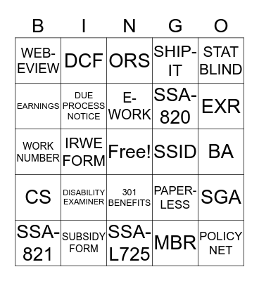REVIEW  Bingo Card