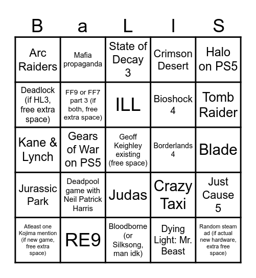 Summer Goon Fest Bingo Card