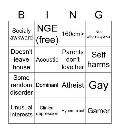 Michal's girlfriend/crush bingo (bluźniercza dziewczyna archetyp) Bingo Card