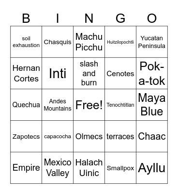 Latin American Civilizations Review Bingo Card