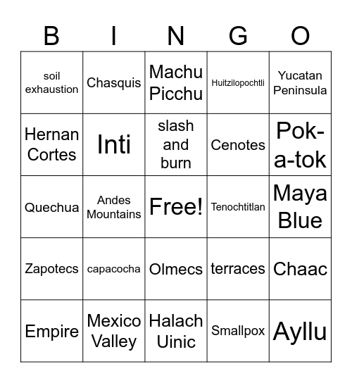 Latin American Civilizations Review Bingo Card