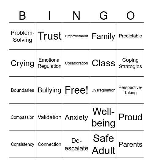 ASJ Trauma Informed Practices Bingo Card