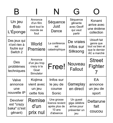 Summer Game Fest 2025 Bingo Card