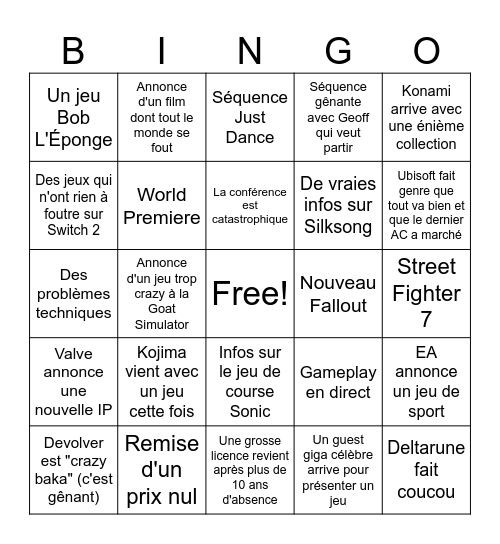 Summer Game Fest 2025 Bingo Card