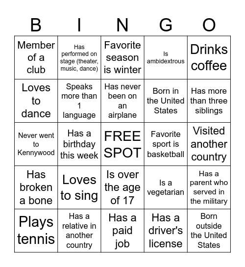 Diversity Bingo Card