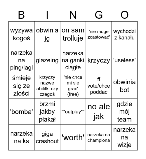 kuba rage Bingo Card