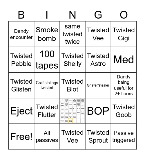Dandys World Run Bingo Card