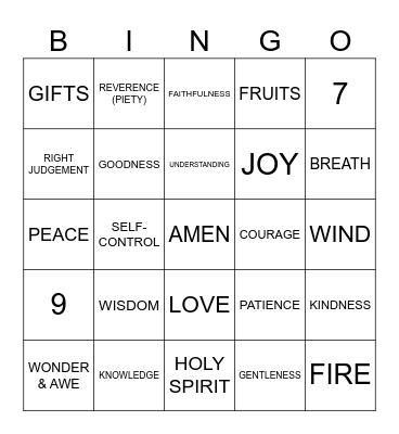 Fruits & Gifts of the Holy Spirit Bingo Card