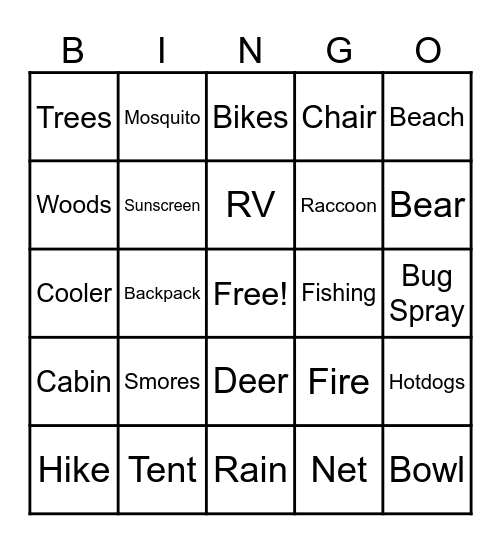 Camper Bingo Card