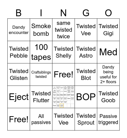 Dandys World Run Bingo Card