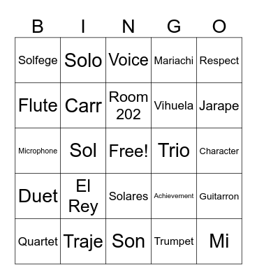 SAUSD Mariachi Bingo Card