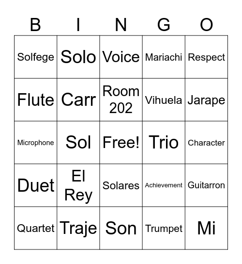 SAUSD Mariachi Bingo Card