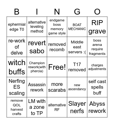 POE3.26 Bingo Card