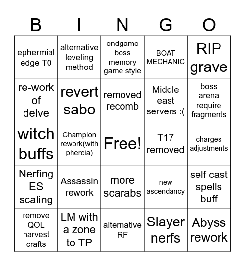POE3.26 Bingo Card