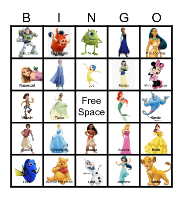 Disney Characters Bingo Card