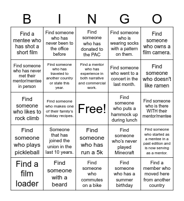 Mentorship Bingo! Bingo Card