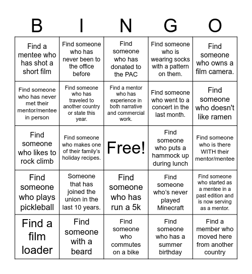 Mentorship Bingo! Bingo Card