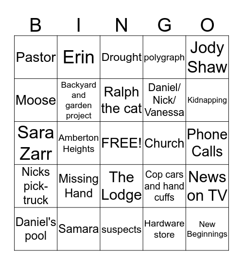 Once Was Lost Bingo Card