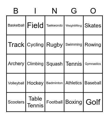 Sport Bingo Card