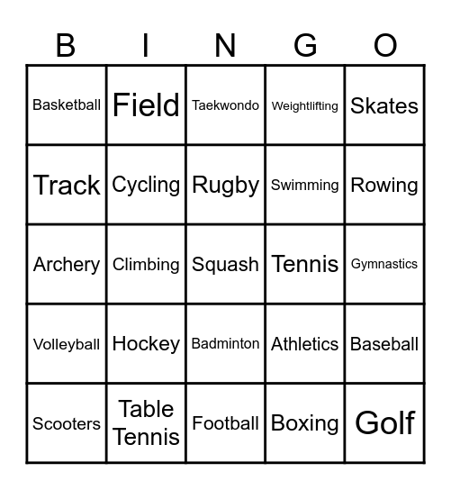 Sport Bingo Card