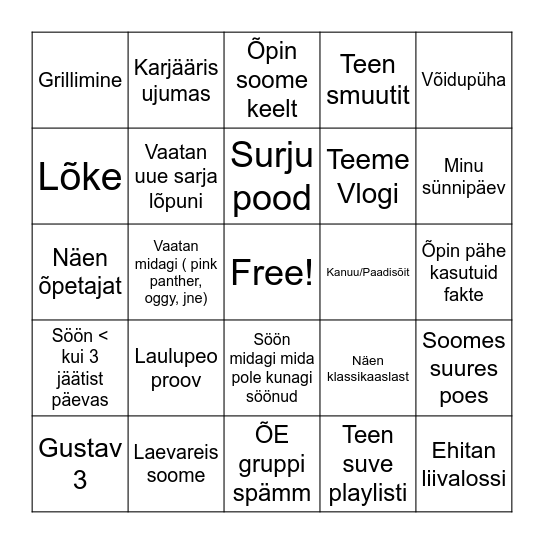Suve bingo Card