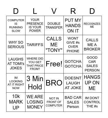 Car Buying Negotiation Bingo Card