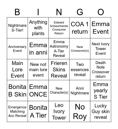 Untitled Bingo Card