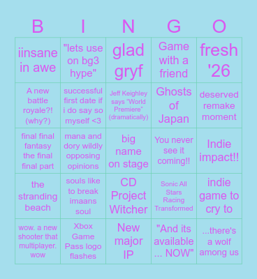 Summer Game Fest '25 Bingo Card
