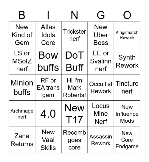 PoE 3.26 Bingo Card