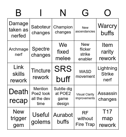 Poe announcement stream Bingo Card