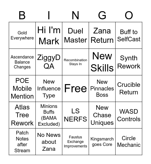 POE 3.26 Bingo Card