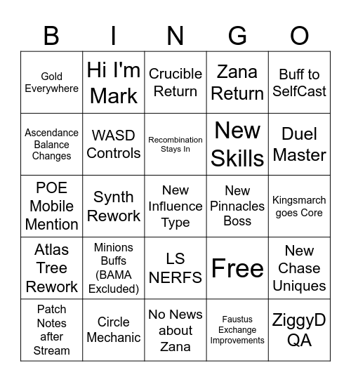 POE 3.26 Bingo Card