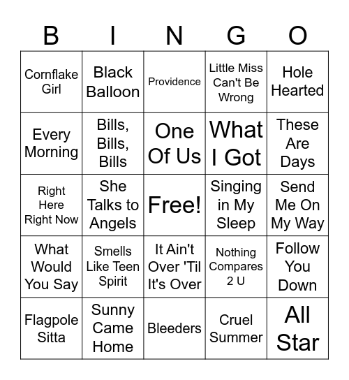 Songs of the 90's #1 Bingo Card