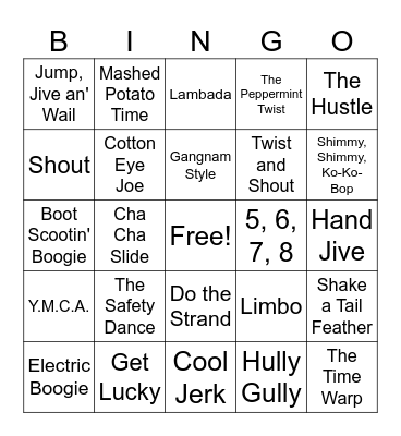 Songs that are Dances! Bingo Card