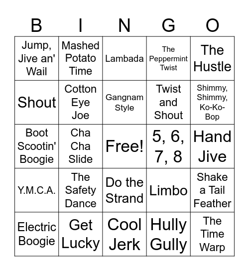 Songs that are Dances! Bingo Card