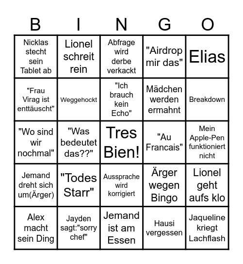 Französisch Bingo ANONYM Bingo Card