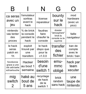 Hack De La Switch 2 !!!111!1! Bingo Card
