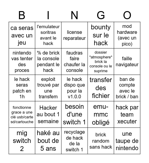 Hack De La Switch 2 !!!111!1! Bingo Card