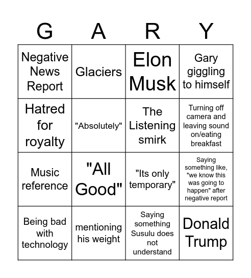 Gary D Bingo Card