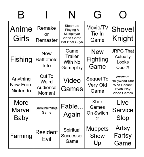 Summer Game Fest Bingo Card