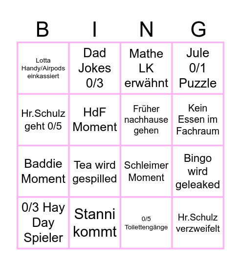 Mathe Vertiefung Bingo Card