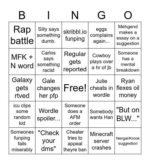 PandaJB discord casuals + in game casuals Bingo Card