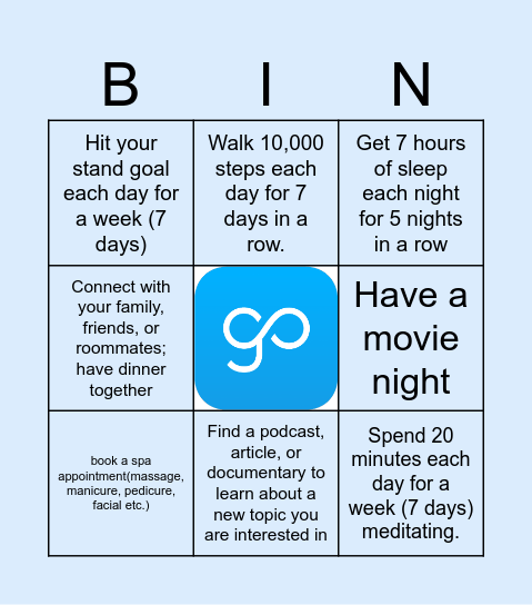 Employee Wellness Bingo Card