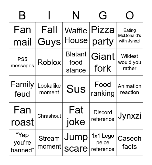 Caseoh Bingo Card