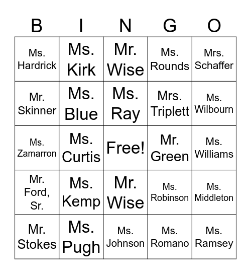6th Grade Fun Day Bingo Card
